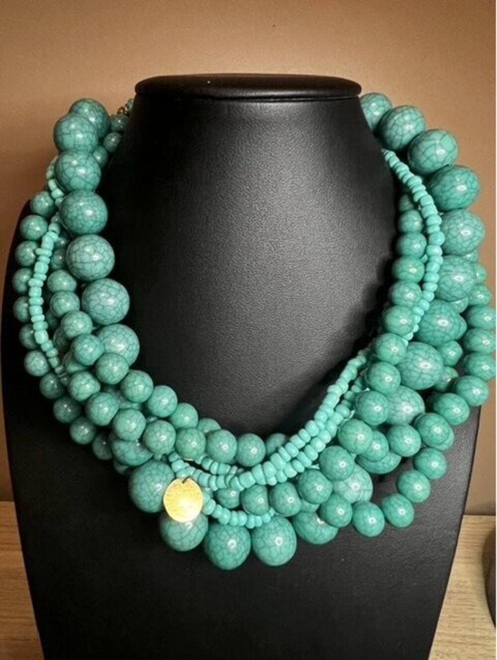 B5974 SUGARFIX Multi Strand Bib Necklace 17-19" Choker Faux Turquoise Teal Gold